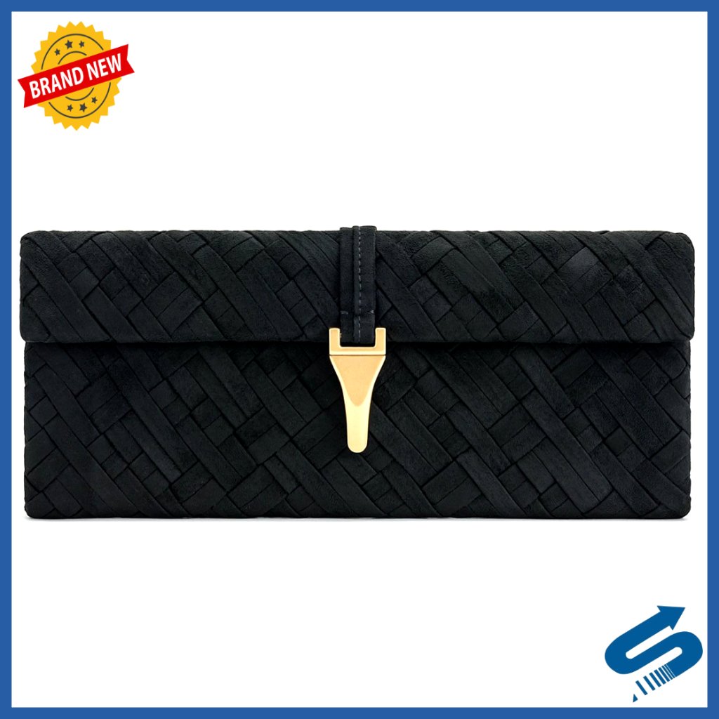 Faux Suede Clutch With Detachable Strap, Fits Phone, Gold Hardware